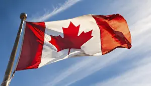 Travel Photography Canada Prints: The flag of Canada flutters in the wind
