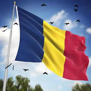 Chad Prints: Computer Generated 3D Rendered Print of the Flag of Chad