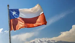 Latin America Flags Prints: The flag of Chile flutters in the wind