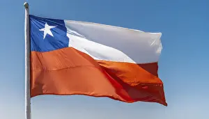Chile Flag Prints: The flag of Chile flutters in the wind