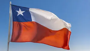 Isolated National Flags Prints: The flag of Chile flutters in the wind
