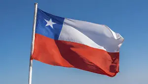 Chile Flag Prints: The flag of Chile flutters in the wind