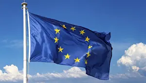 EU Flag Prints: The flag of the EU flutters in the wind