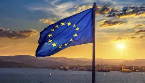 EU Flag Prints: The flag of the EU flutters in the wind
