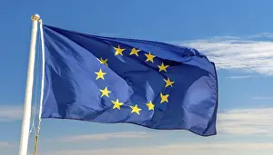 EU Flag Prints: The flag of the EU flutters in the wind