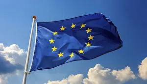 EU Flag Prints: The flag of the EU flutters in the wind