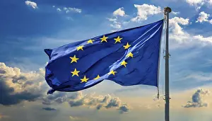 EU Flag Prints: The flag of the EU flutters in the wind
