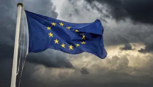 EU Flag Prints: The flag of the EU flutters in the wind