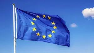 EU Flag Prints: The flag of the EU flutters in the wind