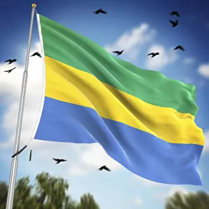 Prints of Flag of Gabon, This is a computer generated and 3d rendered image Gabon Prints: Computer Generated 3D Rendered Flag of Gabon Print