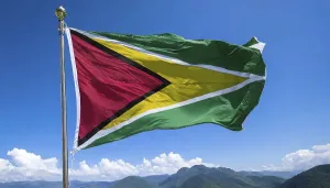 Guyana Flag Prints: The flag of Guyana, fluttering in the wind