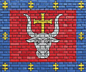 Prints of Flag of Kaunas County painted on brick wall Lithuania Prints: Flag of Kaunas County Print on Brick Wall