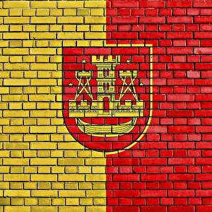 Prints of Flag of Klaipeda painted on brick wall Lithuania Prints: Flag of Klaipeda Painted on Brick Wall Print