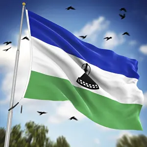 Lesotho Prints: Computer Generated 3D Rendered Print of the Flag of Lesotho