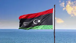 Maghreb States Flag Prints: The flag of Libya, fluttering in the wind