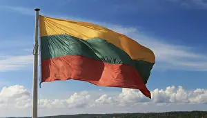 Baltic States Flag Prints: The flag of Lithuania flutters in the wind