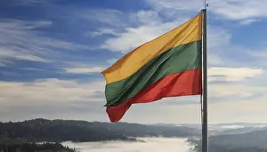 Baltic State Flags Prints: The flag of Lithuania flutters in the wind