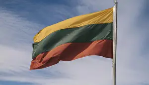 Baltic State Flags Prints: The flag of Lithuania flutters in the wind