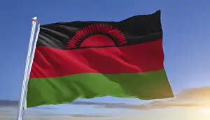 Malawi Flag Prints: The flag of Malawi, fluttering in the wind