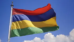 Flag Fluttering In The Wind Prints: The flag of Mauritius, fluttering in the wind