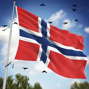 Digitally Generated Flags Prints: Flag of Norway, This is a computer generated and 3d rendered image