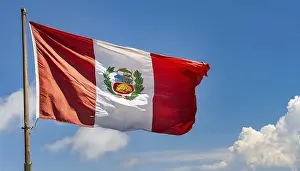 Peru Flag Prints: The flag of Peru flutters in the wind