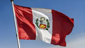 Peru Flag Prints: The flag of Peru flutters in the wind