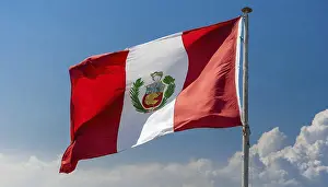 Latin America State Flags Prints: The flag of Peru flutters in the wind