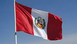 South American Flag Prints: The flag of Peru flutters in the wind