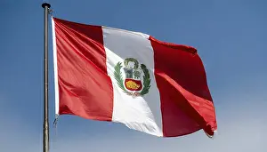 Peru Flag Prints: The flag of Peru flutters in the wind