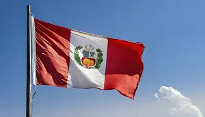 Peru Flag Prints: The flag of Peru flutters in the wind