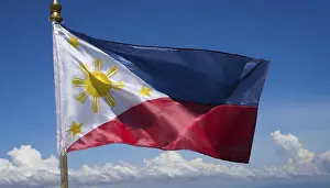 Blue Sky National Emblem Prints: The flag of the Philippines, fluttering in the wind