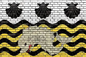 United Kingdom Flag Prints: Flag of Poole painted on brick wall