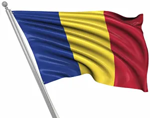 Southeast Europe Flags Prints: Flag of Romania, This is a computer generated and 3d rendered image