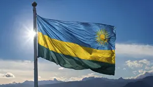 Digital Composing Of Flags Prints: The flag of Rwanda, fluttering in the wind
