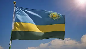 Isolated National Emblem Prints: The flag of Rwanda, fluttering in the wind