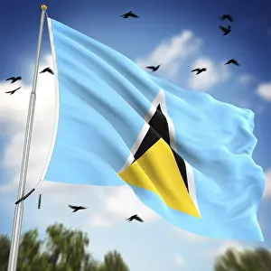 French Overseas Territory Flags Prints: Flag of Saint Lucia, This is a computer generated and 3d rendered image