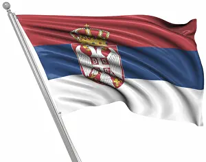 Southeast Europe Flags Prints: Flag of Serbia, This is a computer generated and 3d rendered image