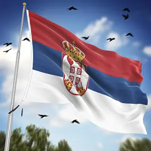 Prints of Flag of Serbia, This is a computer generated and 3d rendered image Related Prints: Computer Generated 3D Rendered Flag of Serbia Print