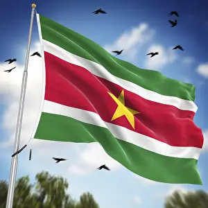 Suriname Prints: Computer Generated 3D Rendered Print of the Flag of Suriname
