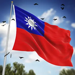 Digitally Generated Flags Prints: Flag of Taiwan, This is a computer generated and 3d rendered image