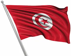Computer Generated Images Africa Prints: Flag of Tunisia, This is a computer generated and 3d rendered image
