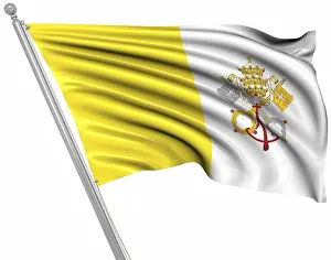Unesco World Heritage Site Flags Prints: Flag of Vatican City, This is a computer generated and 3d rendered image