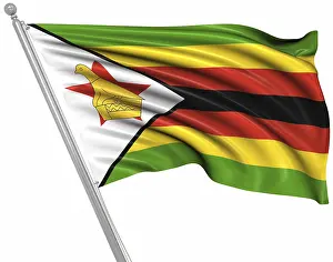 Computer Generated 3D Rendered Print of the Flag of Zimbabwe