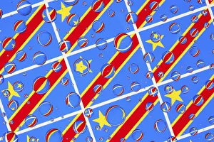 Prints of Flags of Democratic Republic of the Congo, behind a glass covered with rain drops.Pattern from Democratic Republic of the Congo flags.3D illustration Republic Of The Congo Prints: Democratic Republic of the Congo Flag Print with Raindrop Effect