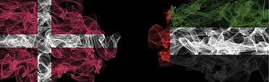 Danish National Colors Prints: Flags of Denmark and UAE on Black background