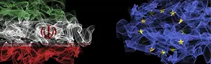 European Union Flag Prints: Flags of Iran and EU on Black background