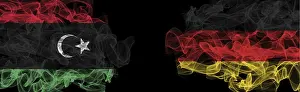 Prints of Flags of Libya and Germany on Black background, Libya vs Germany Smoke Flags Related Prints: Libya vs Germany Flags Print on Black Background