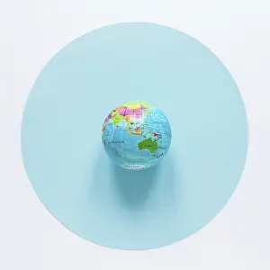 Blockchain Technology Symbol Prints: Flat lay globe circle