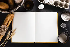 Vegetarian Food Photography Tips Prints: Flat lay notebook bread ingredients